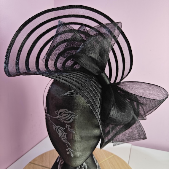 black large fascinator millinery burlesque wedding hat headband party race cosplay handmade Kentucky Derby Royal Ascot
