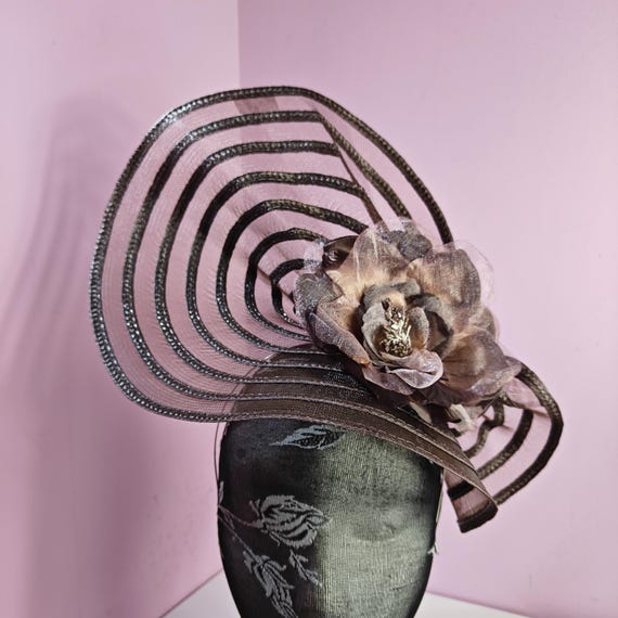 dark chocolate brown large fascinator satin flower millinery wedding hat headband party race handmade cosplay Kentucky Derby Royal Ascot