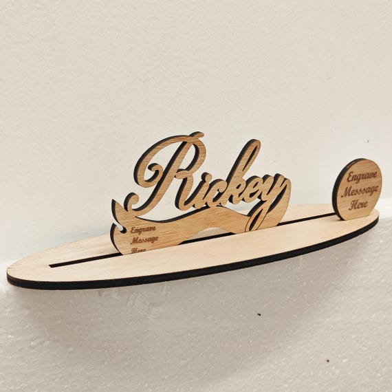 Personalised custom made laser cut engraved wood wooden letter name word number desk table stand plaque sign logo design office home wedding