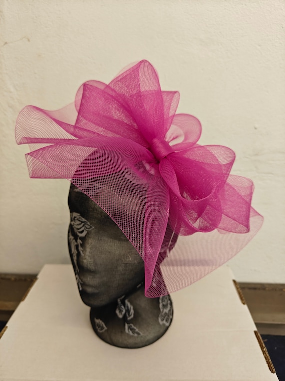 hot dark cerise pink crin fascinator millinery burlesque headband wedding hat hair piece