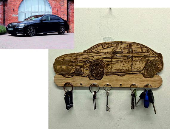 personalised custom made bespoke solid hard wood plaque key holder picture wall hang car truck bike lorry vehicle laser cut engraved gift