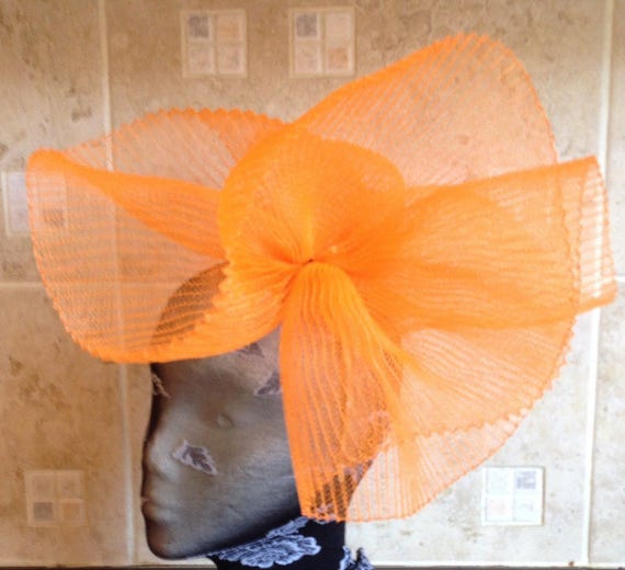 orange feather fascinator millinery burlesque headband wedding hat hair piece