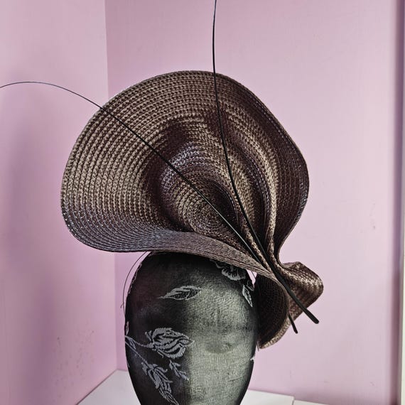 brown large straw fascinator millinery burlesque wedding hat headband party race cosplay handmade Kentucky Derby Royal Ascot