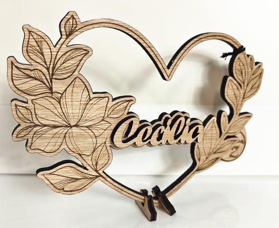 Personalised bespoke laser cut engrave wood name word desk table stand free standing wall door plaque birthday card sign logo design service