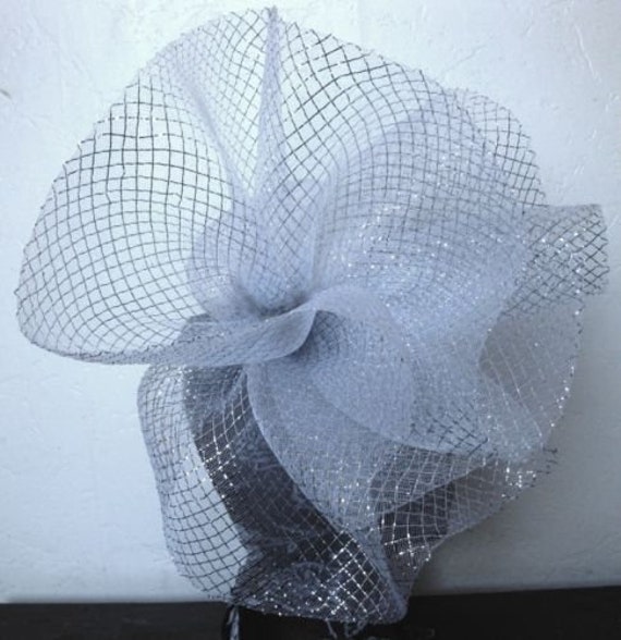 silver feather fascinator millinery burlesque headband wedding hat hair piece
