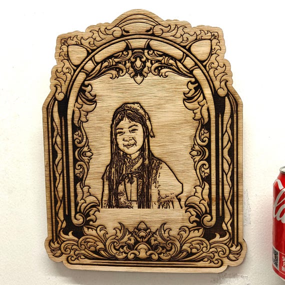 personalised bespoke wood picture photo portrait fan art wooden vintage Victorian style pattern wall decoration laser cut engraved home art