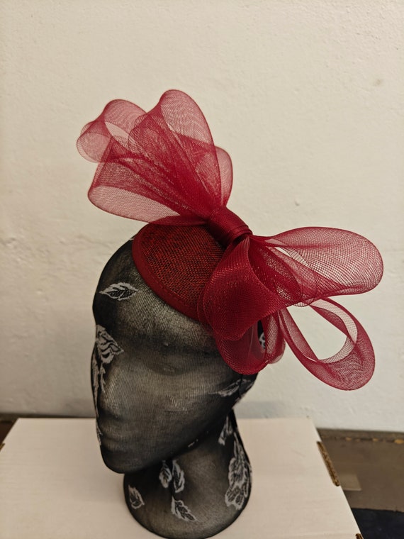dark deep red burgundy maroon crin fascinator millinery burlesque headband wedding hat hair piece