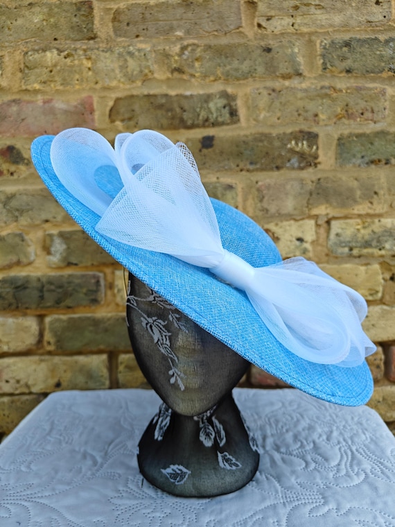 blue white large fascinator millinery burlesque wedding hat headband party race cosplay handmade Kentucky Derby Royal Ascot