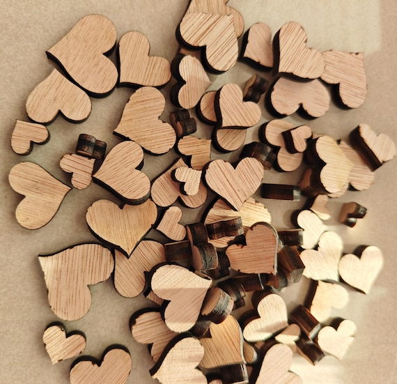 50 pcs x assorted different sizes small heart hearts wood 5mm thick plywood laser cut art craft DIY material supply card jewellery making