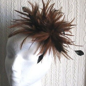 brown black feather fascinator millinery burlesque hair clip brooch hen party bridal ascot race fancy dress british