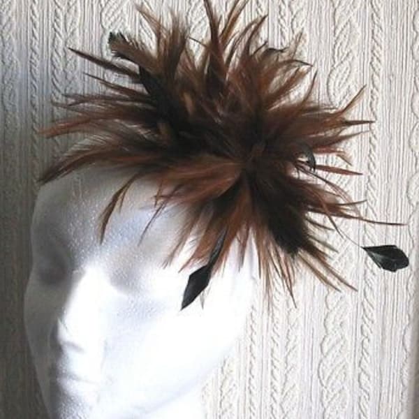 brown black feather fascinator millinery burlesque hair clip brooch hen party bridal ascot race fancy dress british