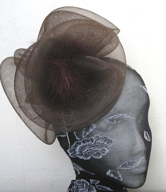 chocolate brown  crin fascinator millinery burlesque headband wedding hat hair piece
