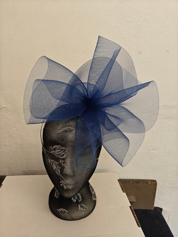 blue crin fascinator millinery burlesque headband wedding hat hair piece