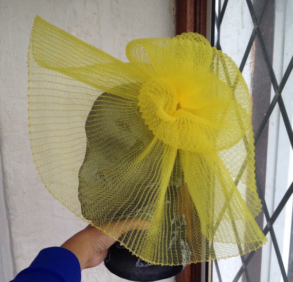 yellow feather fascinator millinery burlesque headband wedding hat hair piece