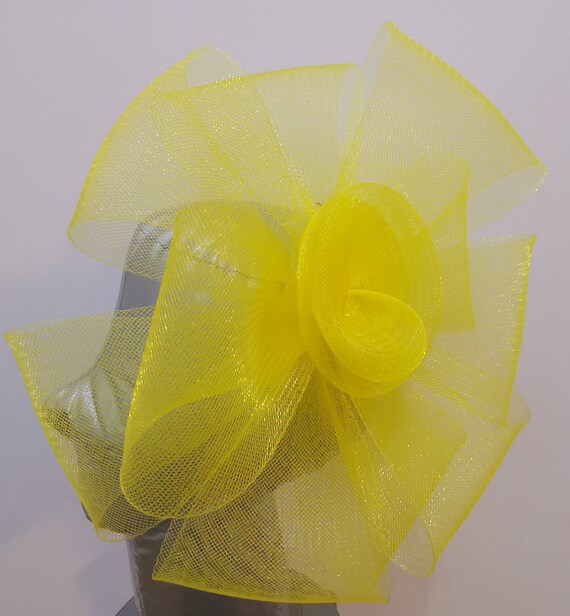 yellow feather fascinator millinery burlesque headband wedding hat hair piece
