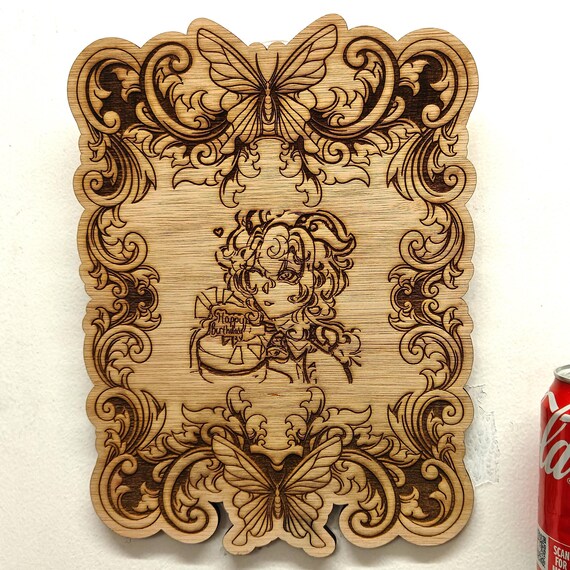 personalised bespoke wood picture photo portrait fan art wooden vintage Victorian style pattern wall decoration laser cut engraved home art