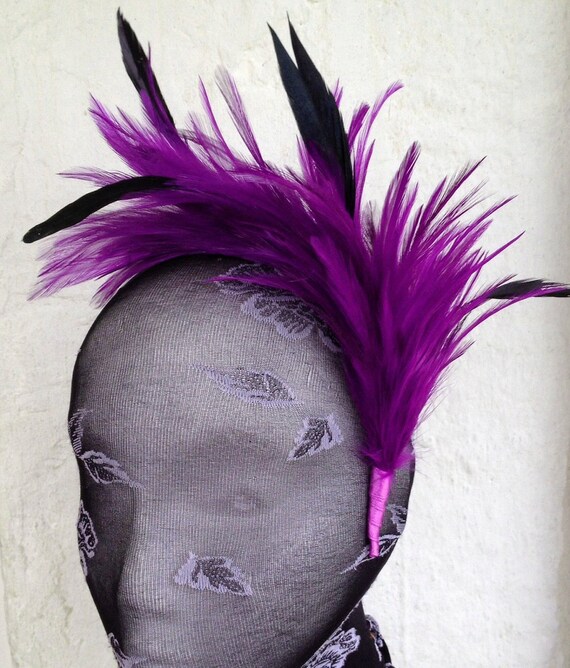 Purple black feather headband fascinator millinery burlesque Etsy