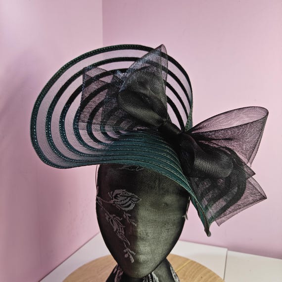 green black large fascinator millinery burlesque wedding hat headband party race cosplay handmade Kentucky Derby Royal Ascot