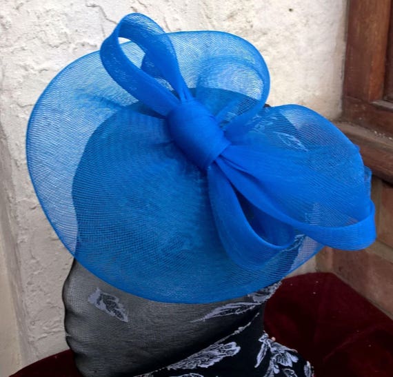 blue feather fascinator millinery burlesque headband wedding hat hair piece
