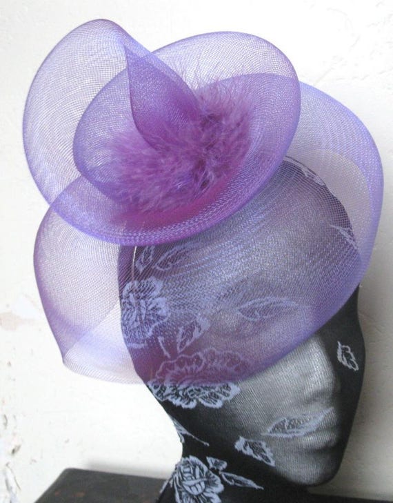 purple feather fascinator millinery burlesque headband wedding hat hair piece