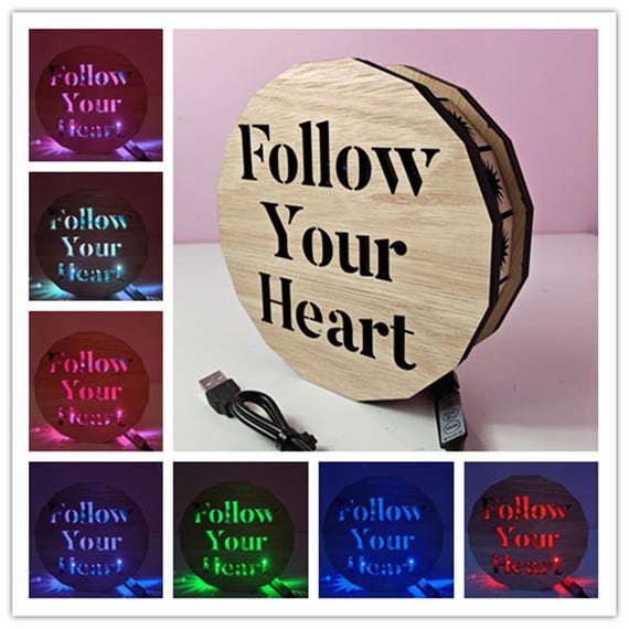 158mm personalised custom made bespoke LED night light box name letter number wall hang USB multi colour mode speed flash dim laser cut wood