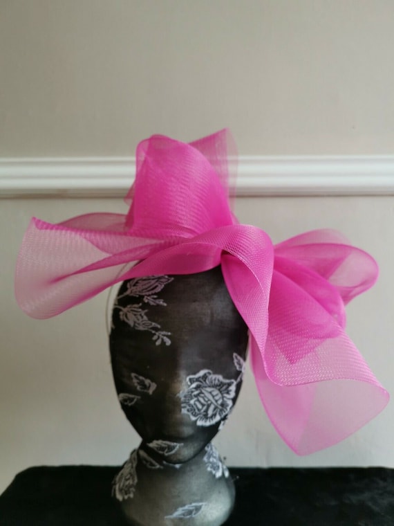 hot pink feather fascinator millinery burlesque headband wedding hat hair piece