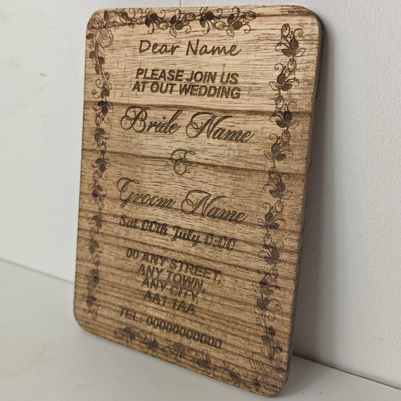 Custom made personalised real hard solid chinaberry wood laser engraving plaque card wedding invitation valentine anniversary Christmas gift