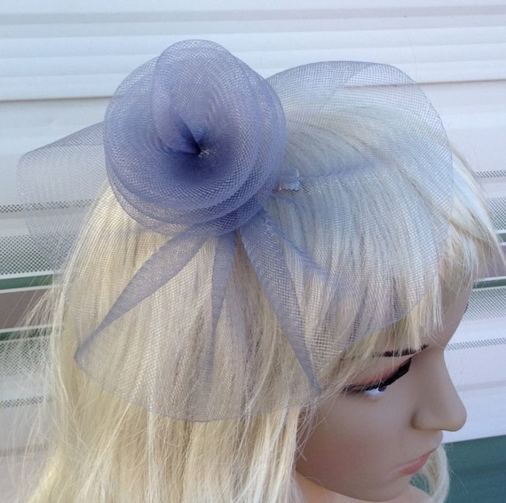 grey crin flower netting fascinator millinery burlesque hair clip brooch hen party bridal ascot race fancy dress british