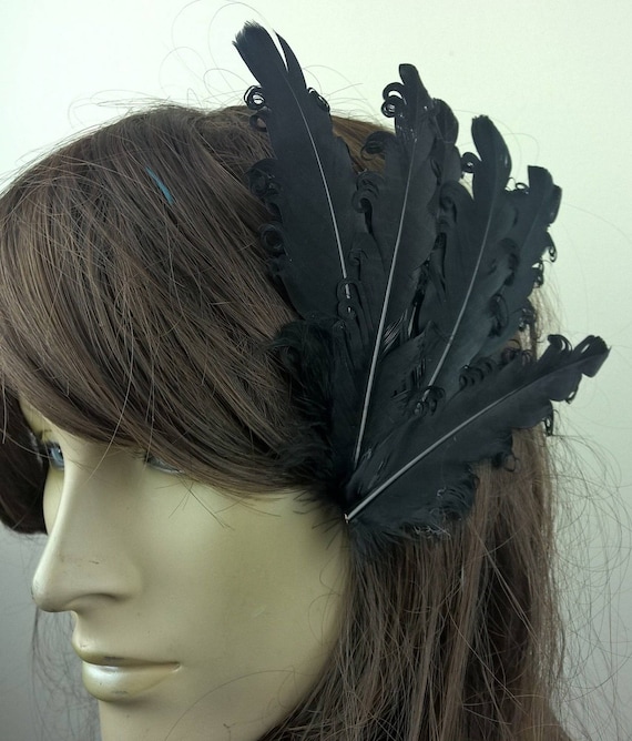 handmade black feather fascinator millinery burlesque hair clip hen party wedding bridal ascot race fancy dress British