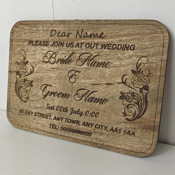 Custom made personalised real hard solid camphor wood laser engraving plaque card wedding invitation valentine anniversary Christmas gift