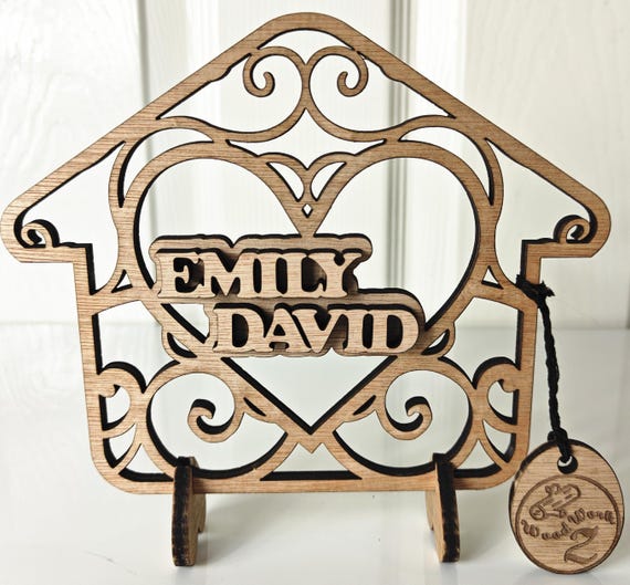 Personalised bespoke house laser cut engraved wood name word desk table stand free standing wall door plaque sign logo design service