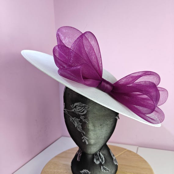 white plum pink purple large fascinator millinery burlesque wedding hat headband party race cosplay handmade Kentucky Derby Royal Ascot