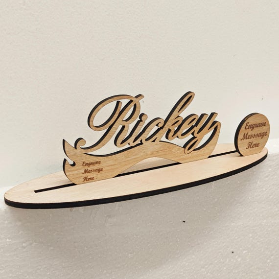 Personalised custom made laser cut engraved wood wooden letter name word number desk table stand plaque sign logo design office home wedding