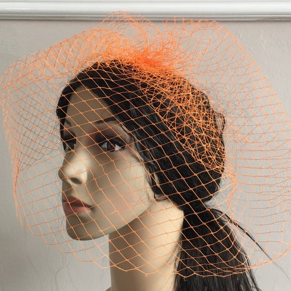 orange french veil veiling fascinator millinery burlesque hair clip hen party bridal ascot race fancy dress wedding British hat