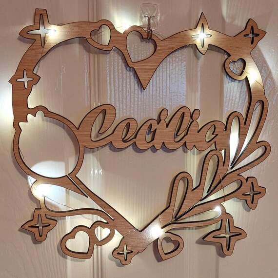 custom made personalised bespoke laser cut plywood wood name word wall door plaque letter number sign logo design wedding fairy light