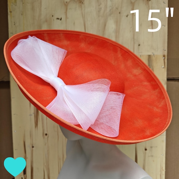 orange white fascinator millinery burlesque hatinator wedding hat headband party race derby ascot cosplay handmade wide brim big large
