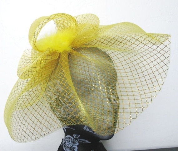 gold feather fascinator millinery burlesque headband wedding hat hair piece