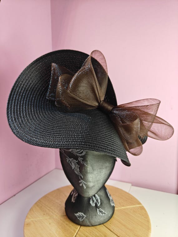 black brown straw crinoline bow fascinator millinery burlesque wedding hat on headband royal ascot party house race cosplay Kentucky derby