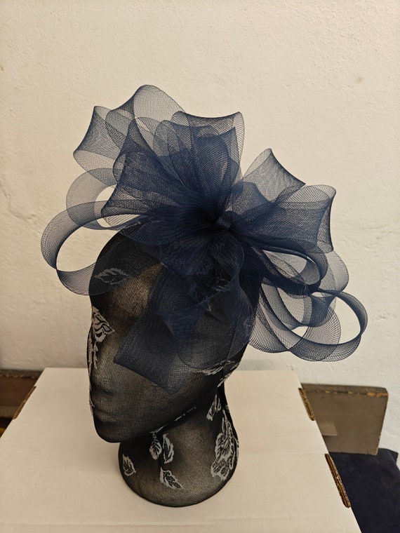 navy blue crin fascinator millinery burlesque headband wedding hat hair piece