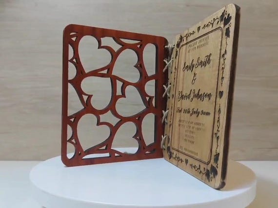 Custom made personalised real hard solid wood laser engraving plaque card wedding invitation valentine anniversary Christmas gift present
