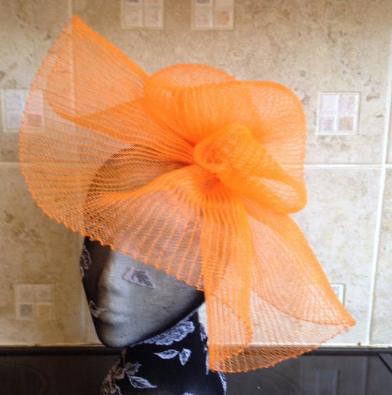 orange feather fascinator millinery burlesque headband wedding hat hair piece