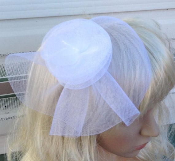 white crin flower netting fascinator millinery burlesque hair clip brooch hen party bridal ascot race fancy dress british
