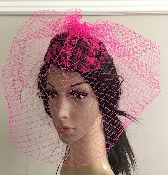 pill box hat hot pink tartan french veil veiling fascinator millinery burlesque hair clip hen party bridal ascot race fancy dress British