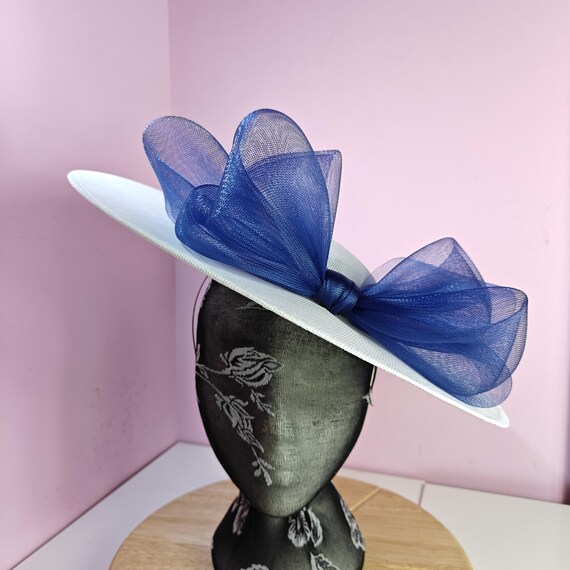 white blue large fascinator millinery burlesque wedding hat headband party race cosplay handmade Kentucky Derby Royal Ascot