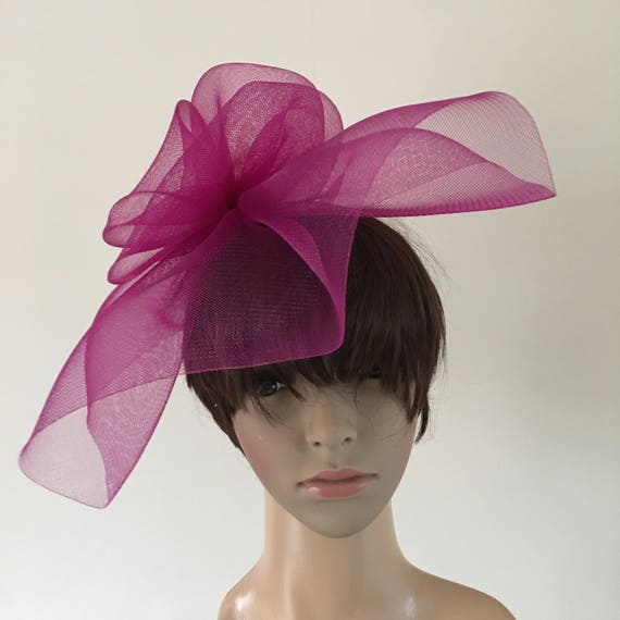 dark deep pink plum purple feather fascinator millinery burlesque headband wedding hat hair piece