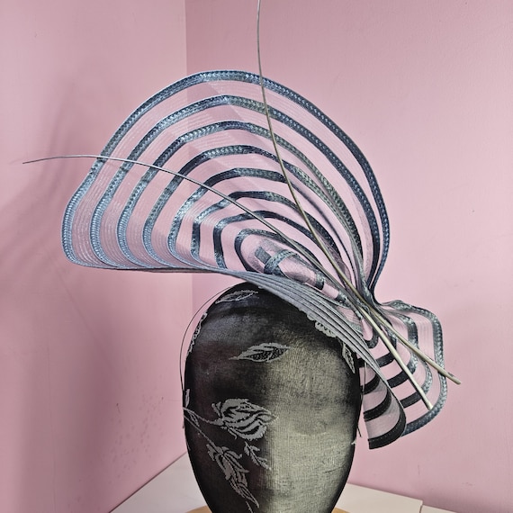 grey large fascinator ostrich quill spine millinery wedding hat headband party race handmade cosplay Kentucky Derby Royal Ascot