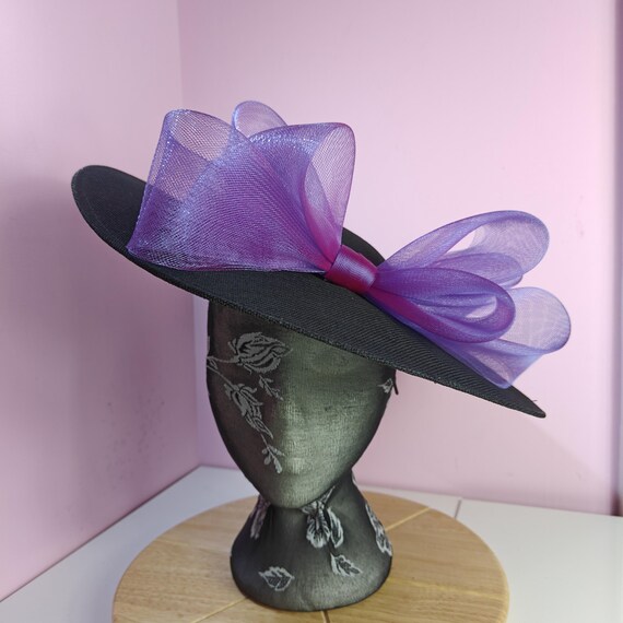 black purple large fascinator millinery burlesque wedding hat headband party race cosplay handmade Kentucky Derby Royal Ascot
