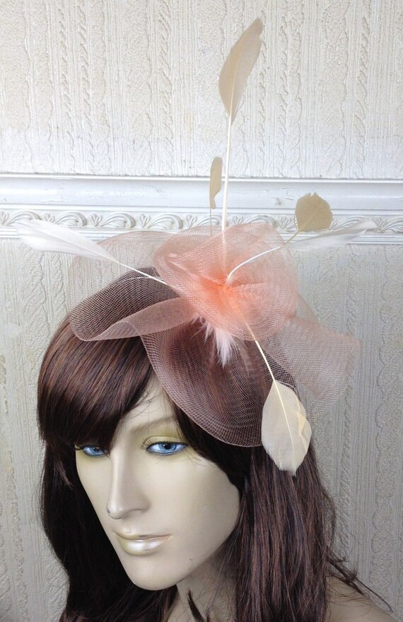 nude peach coral salmon colour headband fascinator millinery hat wedding ascot hair piece race