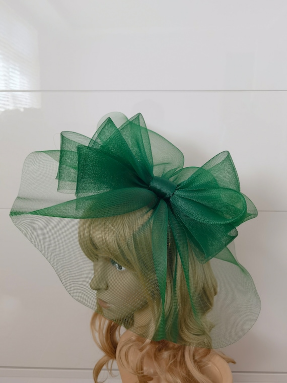 green feather fascinator millinery burlesque headband wedding hat hair piece
