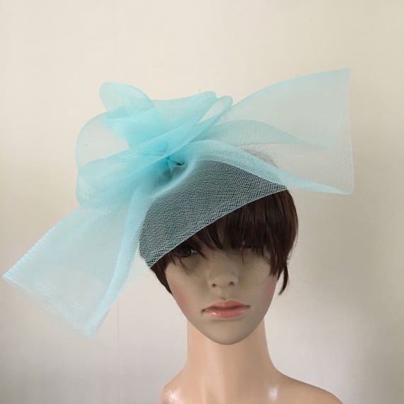 duck egg baby blue light pale blue feather fascinator millinery burlesque headband wedding hat hair piece